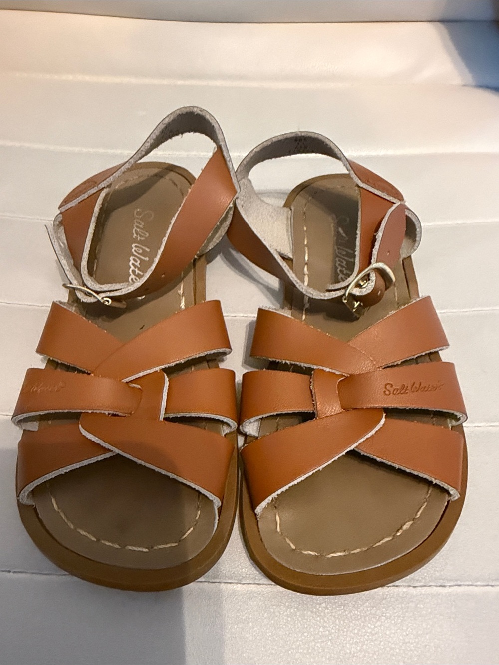 Salt Water Cognac Leather Kids Sandals size 11